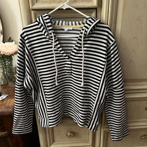 Jane and Delancey Black and White Striped Hoodie